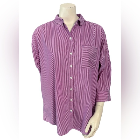 Tommy Bahama Tops - Tommy Bahama Breezy Bliss Striped 3/4 Sleeve Shirt Women’s L Purple/White Blouse